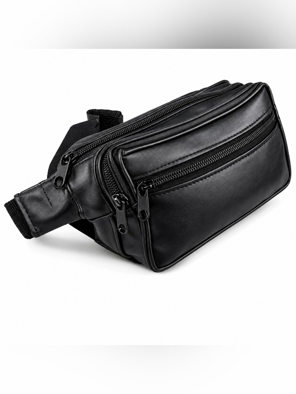 Genuine Leather Black Fanny Pack Multi Zippered Waist Hip Belt Bag Pouch